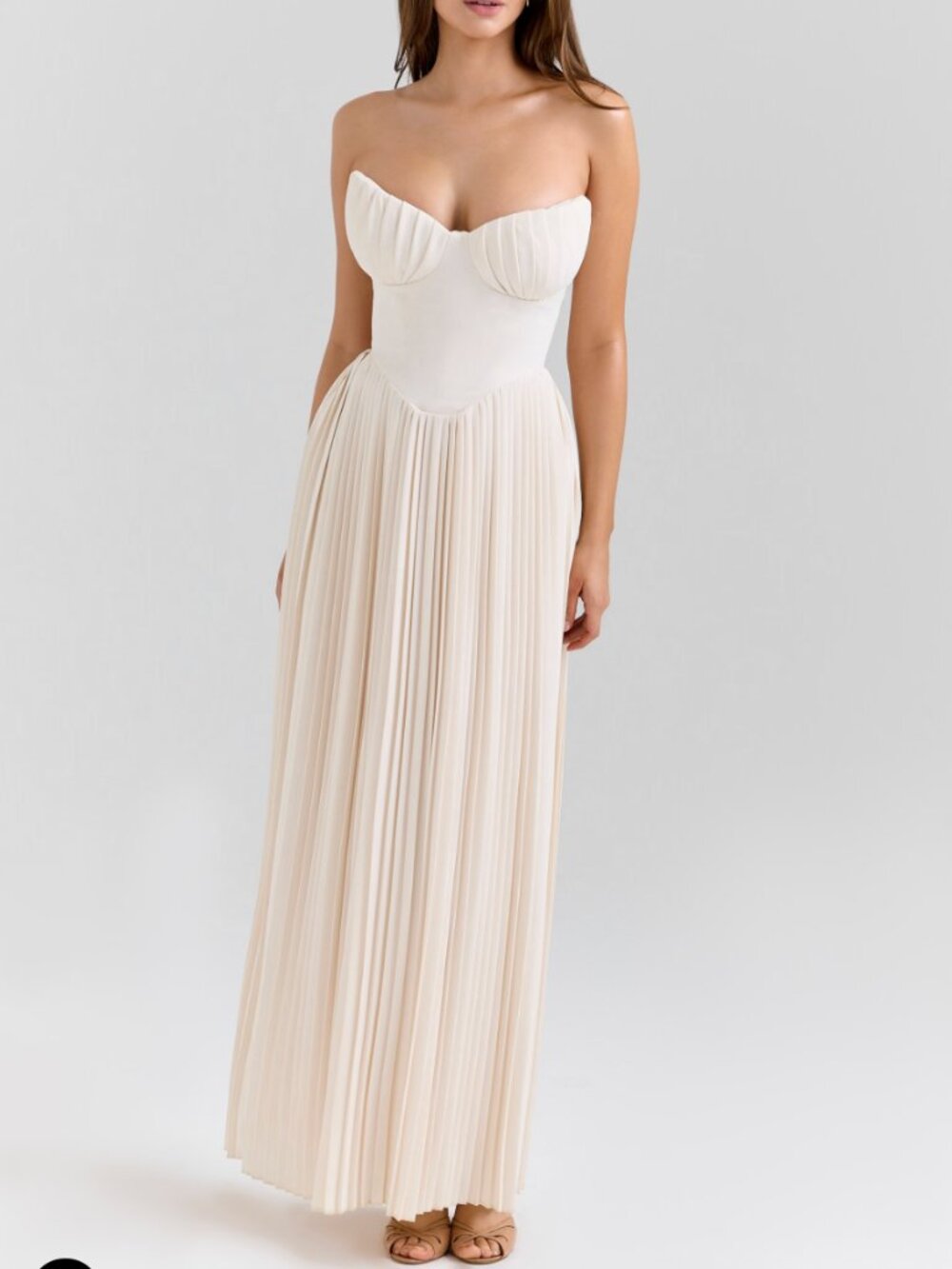 NWT House of CB Marcella Ivory Pleated Corset Maxi Dress | Retail $299